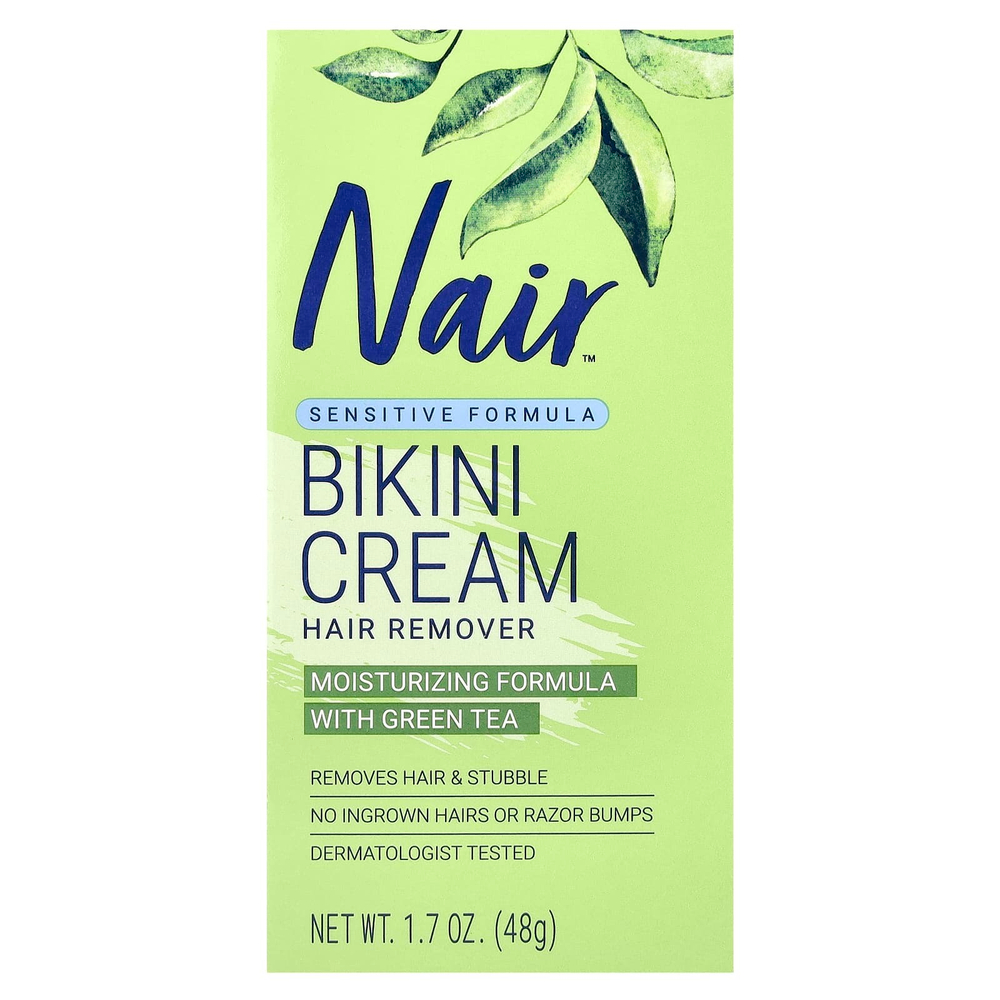 Nair, Средство для эпиляции, крем для бикини, формула для чувствительной кожи, с зеленым чаем, 48 г