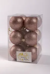 Набор пластиковых шаров Вероника 60 мм., пудровый глиттер, 12 шт., ЕлкиТорг (150222)