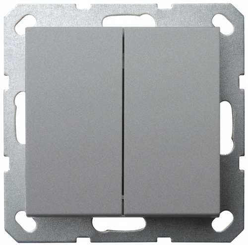 Выключатель двухклавишный 10A 250V~ с накладкой, цвет Алюминий