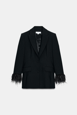 ZARA БЛЕЙЗЕР С ПЕРЬЯМИ, ЧЕРНЫЙ