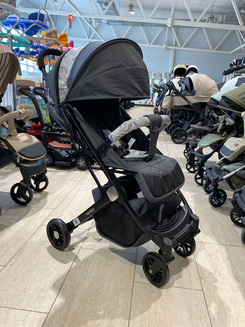 Коляска детская прогулочная Farfello Comfy Go (Dark grey/colorful (черная) CG-18)