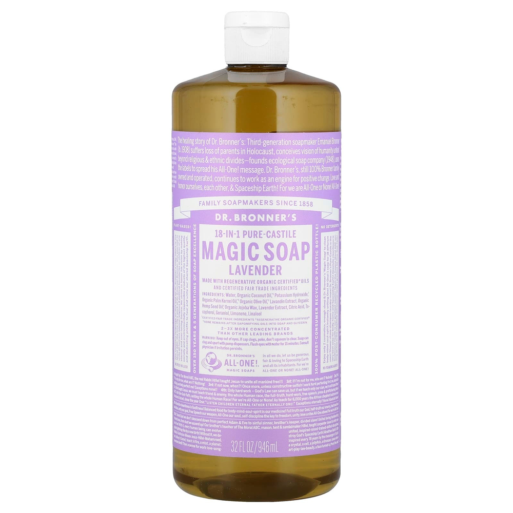 Dr. Bronner's, Чистое кастильское волшебное мыло 18 в 1, лаванда, 946 мл (32 жидк. Унции)