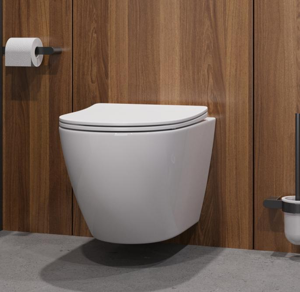 Унитаз подвесной безободковый с сиденьем и смывом TORNADO CEZARES STYLUS-TOR 2.0 CZR-546-TH-TOR/SC