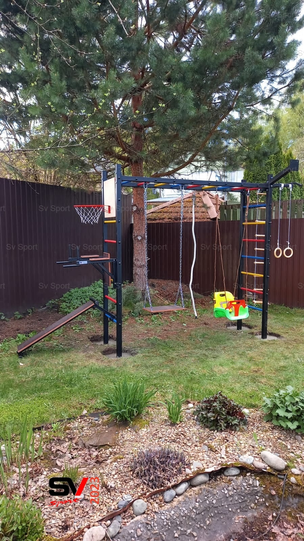 Монтаж уличной шведской стенки Sv Sport Рукоход (4 вертикальных столба)