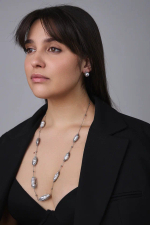 Серьги светло-серые жемчужины на замке скоба