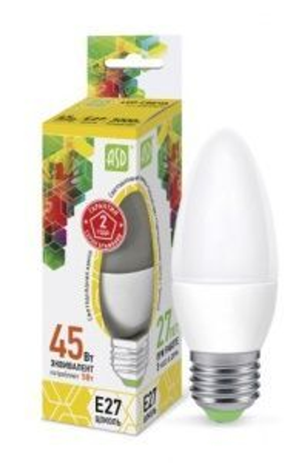 Лампа светодиодная LED-СВЕЧА 5Вт 220В Е27 3000К 400Лм ASD РАСПРОДАЖА