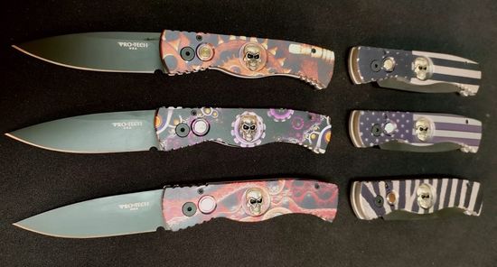 Складной нож Pro -Tech TR-2 PR/TR-2 Skull CUST-Pic c клинком из стали 154CM, рукоять алюминий