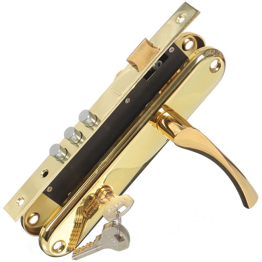 Замок врезной Apecs, 2223/60-G, ручка в комплект, цилиндровый, золот