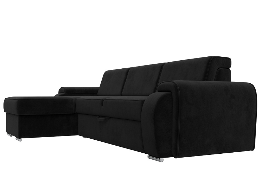 Диван угловой Лига-025 левый угол, Черный, Велюр, 119241L