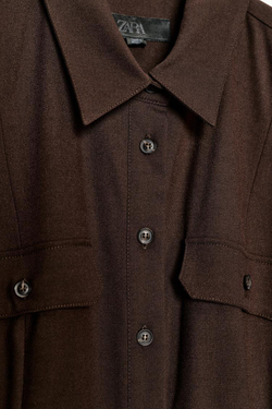 ZARA ПЛАТЬЕ-РУБАШКА С ПОЯСОМ — ZW COLLECTION, КОРИЧНЕВЫЙ