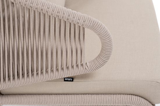 "Милан" кресло плетеное из роупа, каркас алюминий белый муар, роуп бежевый круглый, ткань бежевая 035