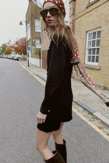 ZARA ПЛАТЬЕ ИЗ КРЕПА ОБЛЕГАЮЩЕГО КРОЯ, ЧЕРНЫЙ