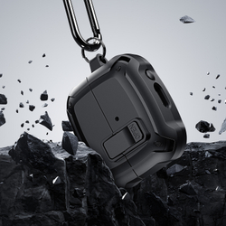 Усиленный чехол черного цвета от Dux Ducis для наушников Samsung Buds 3 и Buds 3 Pro, серия SECH Series Case, в комплекте с карабином