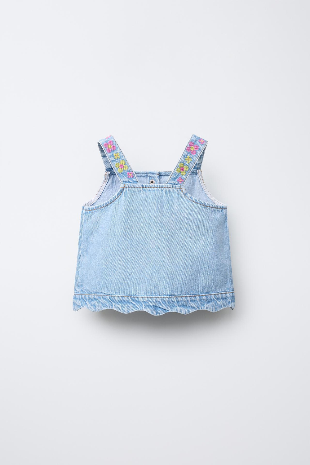 ZARA ДЖИНСОВЫЙ ТОП С ЦВЕТОЧНОЙ ВЫШИВКОЙ, ГОЛУБОЙ
