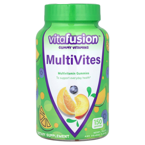 VitaFusion, MultiVites, незаменимые мультивитамины, натуральный ягодный, персиковый и апельсиновый вкусы, 150 жевательных таблеток
