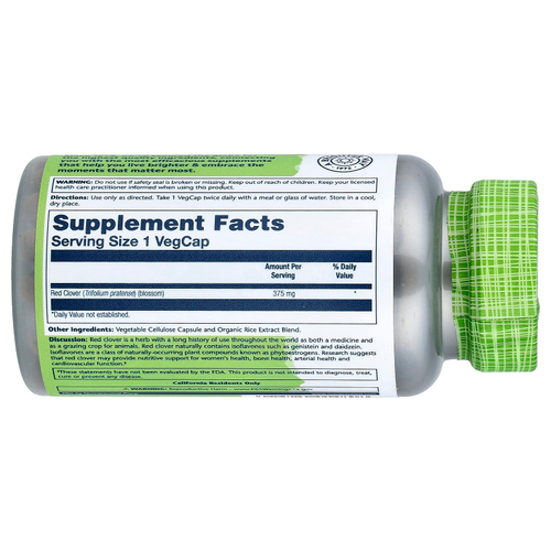 Solaray, True Herbs, красный клевер, 375 мг, 100 вегетарианских капсул