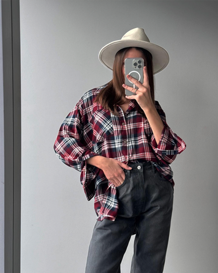 Винная рубашка в клетку с кашемиром