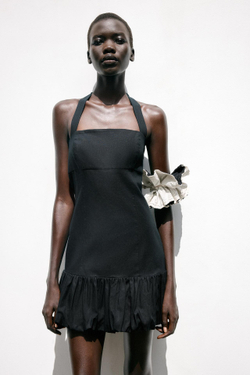 ZARА МИНИ-ПЛАТЬЕ С ОБЪЕМНОЙ ЮБКОЙ, ЧЕРНЫЙ