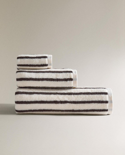 Zara Home - Полосатое банное полотенце, коричневый, 30х50 см