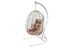 Кресло подвесное Кокон XL арт.D52-МТ002 (стойка+основание.бел.,корзн.бел.,подуш.беж. 3уп. (В))