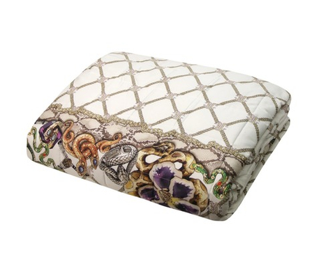 Покрывало стеганое 260x270 Roberto Cavalli Spider белое с цветочным орнаментом