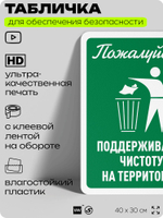Табличка для обеспечения безопасности "Пожалуйста, поддерживайте чистоту", для офиса, по охране труда для предприятия, организаций, 40х30 см, Silver Plane x Айдентика Технолоджи