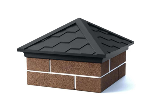Полимерно-песчаный колпак на заборный столб, 1,5 × 1,5 кирпича, 390 × 390 × 43, «Гибкая черепица» (черный)