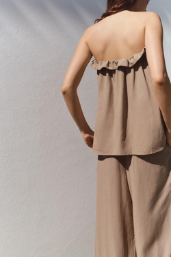 ZARA ТОП С ОТКРЫТЫМИ ПЛЕЧАМИ, СВЕТЛО-КОРИЧНЕВЫЙ