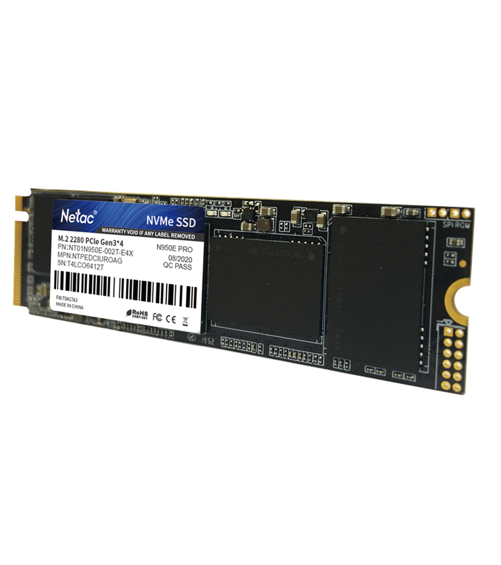 Ssd накопитель Netac SSD N950E Pro 2TB PCIe 3 x4 M.2 2280 NVMe 3D NAND, R/W up to 3500/3000MB/s, IOPS(R4K) 400K/380K, TBW 1600TB, 2048MB DRAM buffer, with heat sink, 5y wty