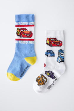 ZARA НАБОР ИЗ 2 ПАР ВЫСОКИХ НОСКОВ С ПРИНТОМ CARS © DISNEY, БЕЛЫЙ