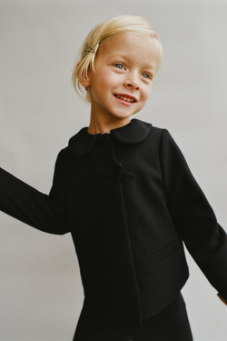 ZARA ЖАКЕТ С КРУГЛЫМ ВОРОТНИКОМ И БАНТАМИ, ЧЕРНЫЙ