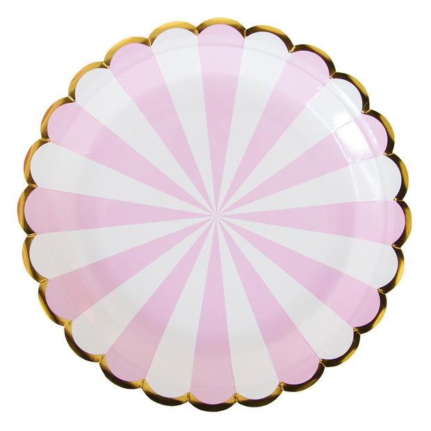 Тарелки (мал) Золотая кайма, Розовый/Белый, Металлик