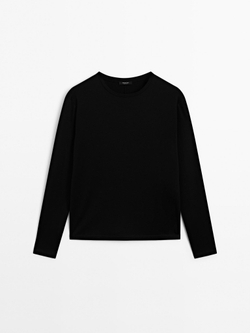 Massimo Dutti Футболка из 100% хлопка с длинным рукавом, черный