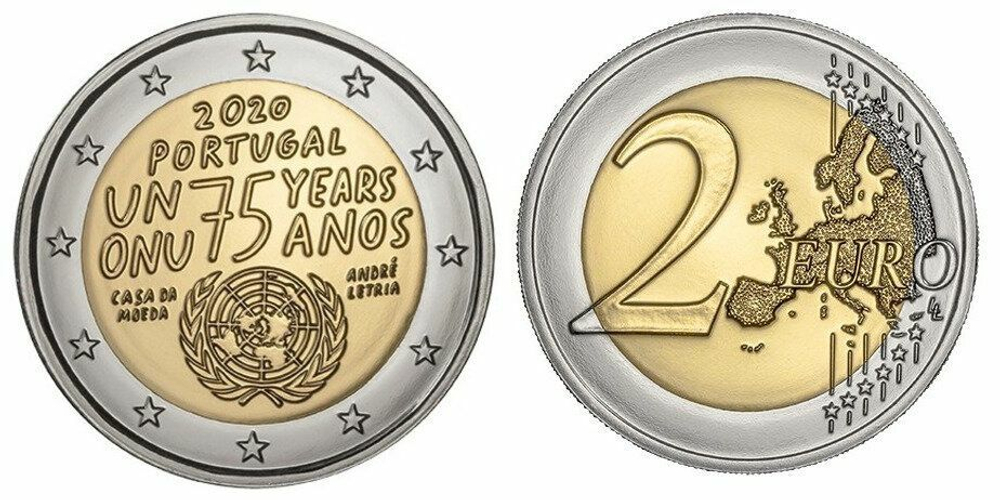 Португалия 2 евро, 2020 75 лет ООН UNC