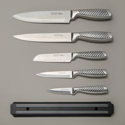 НАБОР НОЖЕЙ AGNESS 6 ПР.С МАГНИТНЫМ ДЕРЖАТЕЛЕМ И РУЧКОЙ ИЗ НЕРЖ.СТАЛИ