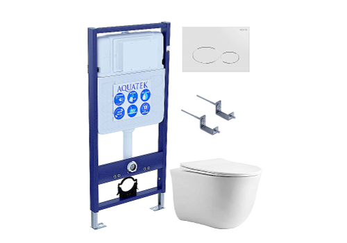 Унитаз подвесной с инсталляцией Aquatek Классик SET AQUATEK КЛАССИК-071 4в1 белый/кнопка белая, безободковый, с крышкой микролифт