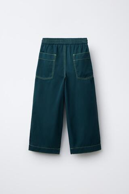 ZARA БРЮКИ BALLOON С ДЕКОРАТИВНОЙ ПРОСТРОЧКОЙ, НЕФТЯНОЙ