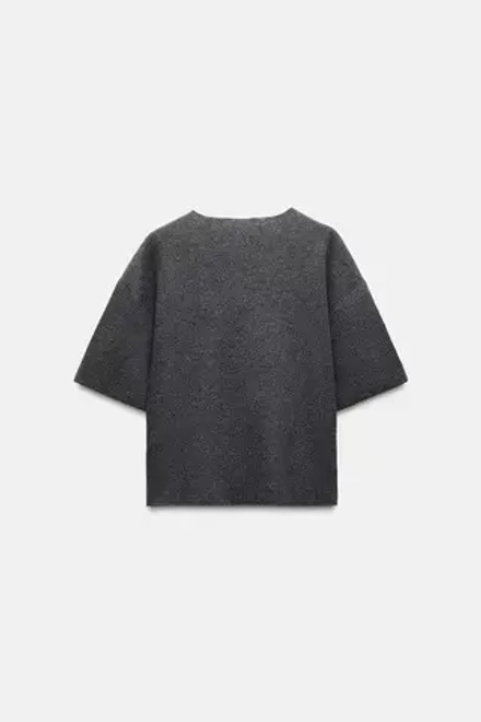 ZARA ФУТБОЛКА ИЗ МЯГКОЙ ТКАНИ В РУБЧИК, СЕРЫЙ