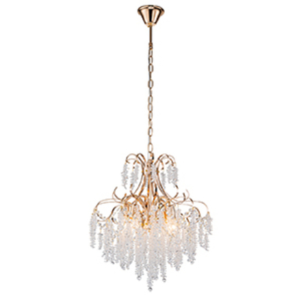 Подвесной светильник 5х40Вт E14, металл/хрусталь, золото/прозрачный