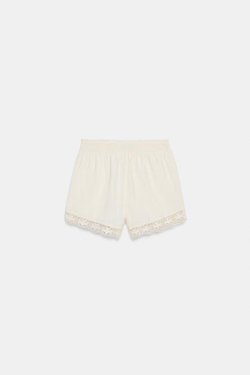 ZARA ШОРТЫ С ВЫШИВКОЙ ЦВЕТОВ, ЭКРЮ