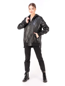 Куртка женская из натуральной кожи с капюшоном