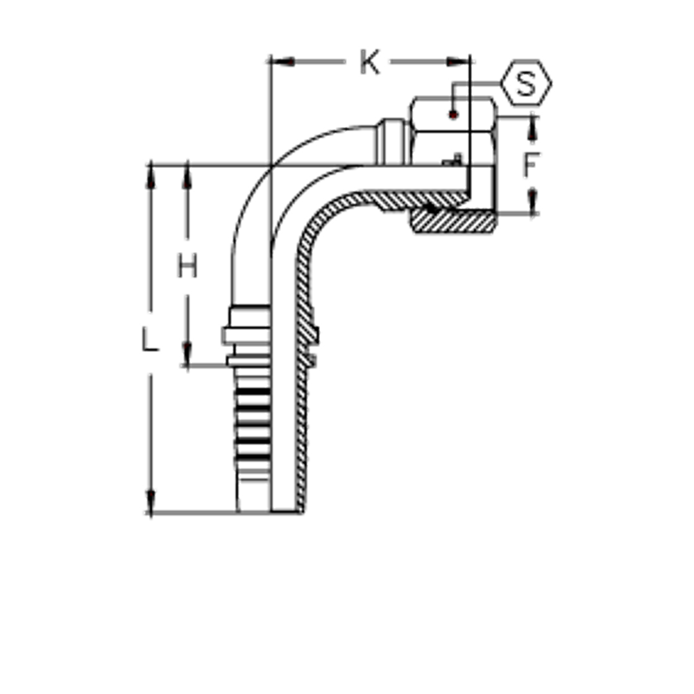 Фитинг DN 06 BSP (Г) 1/4 (90) (накидная гайка) (o-ring) TIEFFE