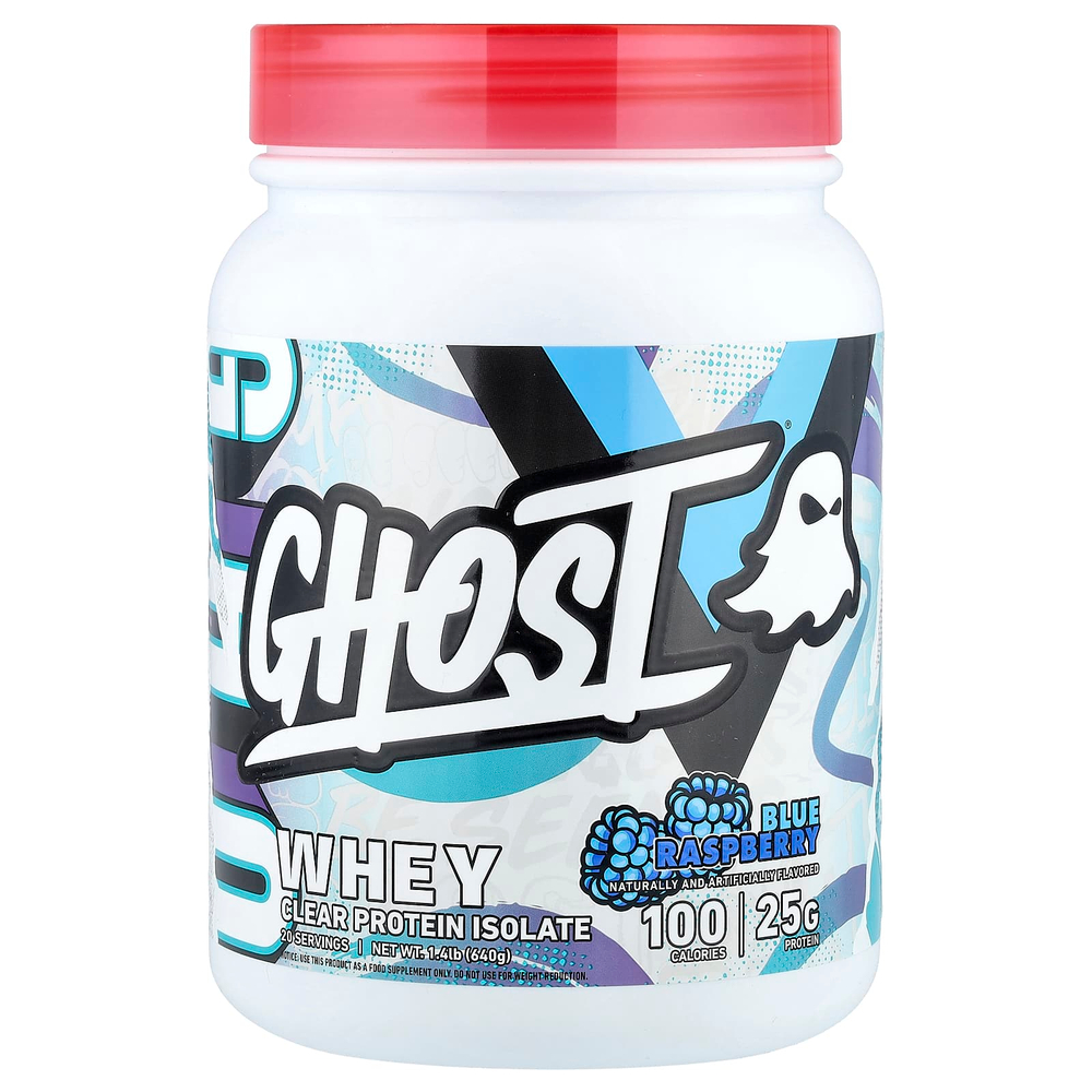 Ghost, Whey, чистый изолят протеина, со вкусом голубой малины, 640 г (1,4 фунта)