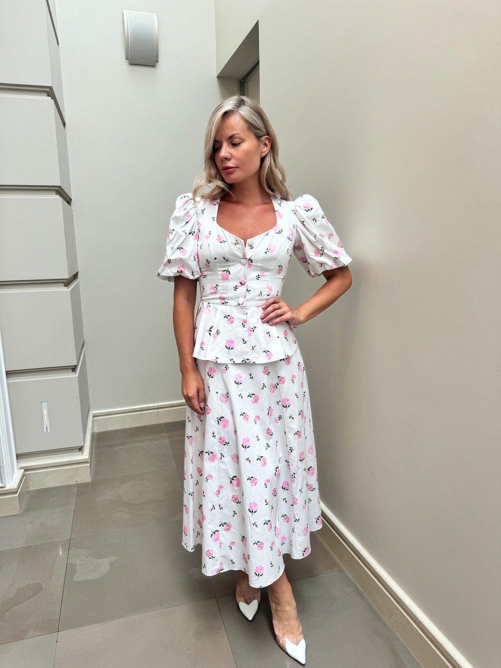 Olivia, юбка из хлопка молочный светло-розовые розы