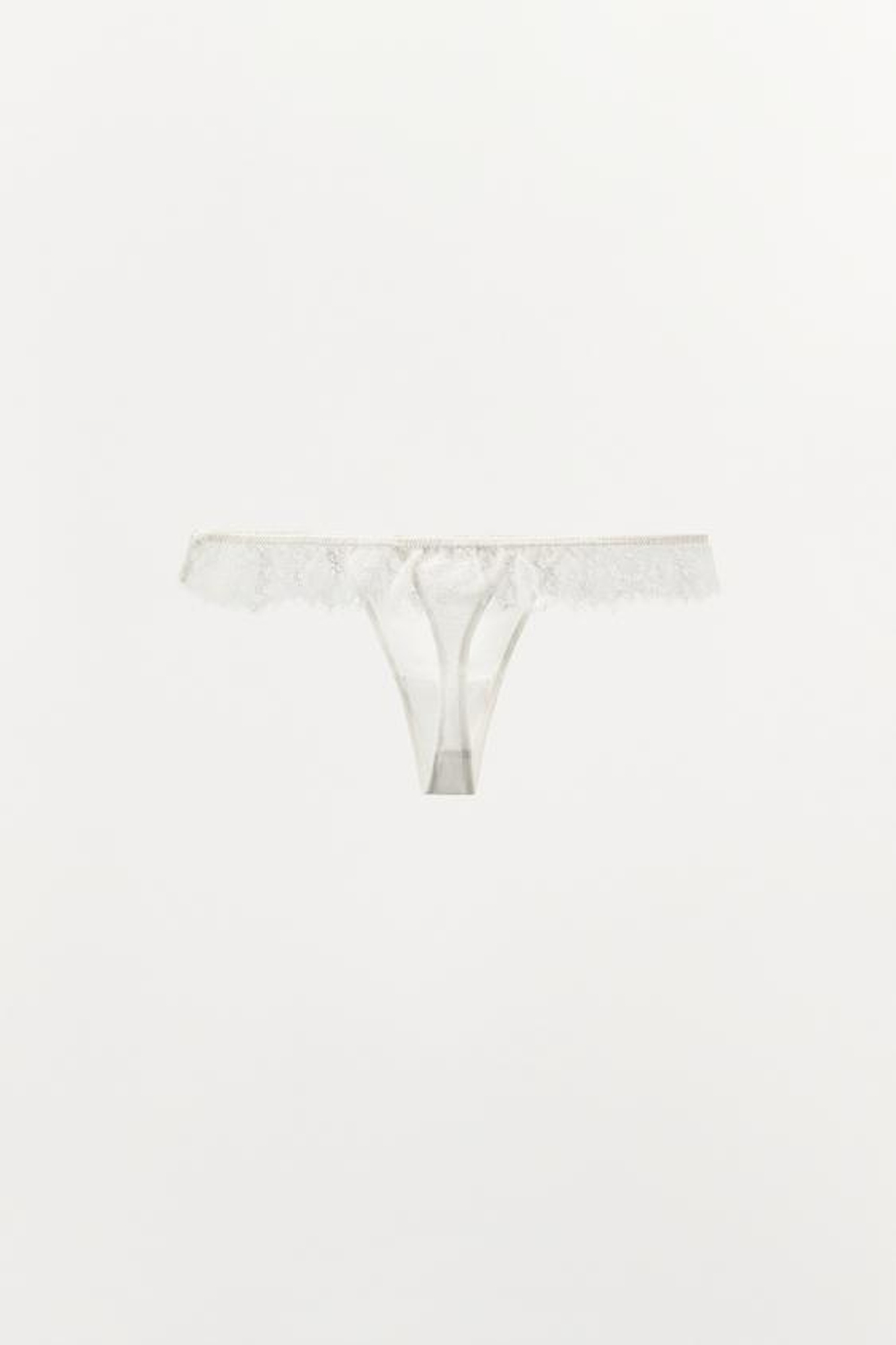 ZARA ШЕЛКОВЫЕ ТРУСЫ-ТАНГА С КРУЖЕВОМ, СВЕТЛЫЙ ЭКРЮ