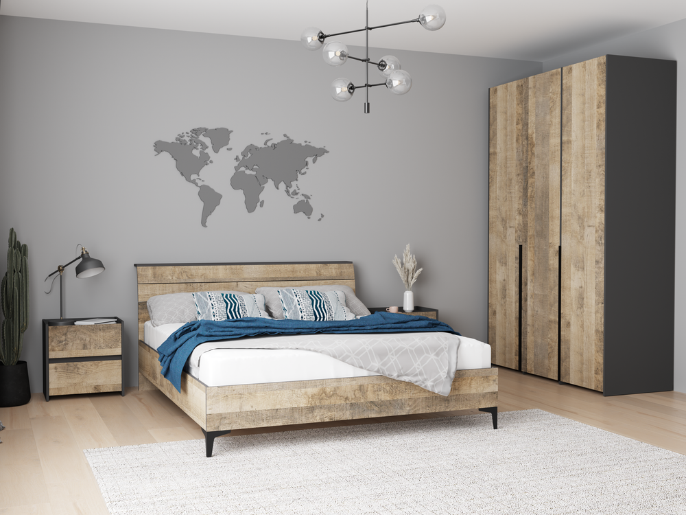 Спальня Денвер ЛДСП графит / ЛДСП дуб гранж песочный