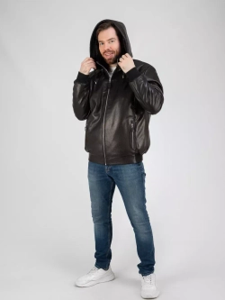 Куртка зимняя кожаная с капюшоном пуховик