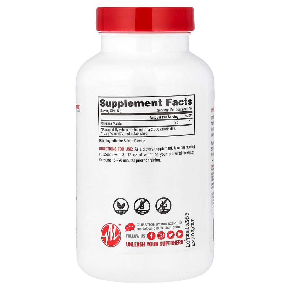 Metabolic Nutrition, Цитруллин, без добавок, 100 г (3,52 унции)