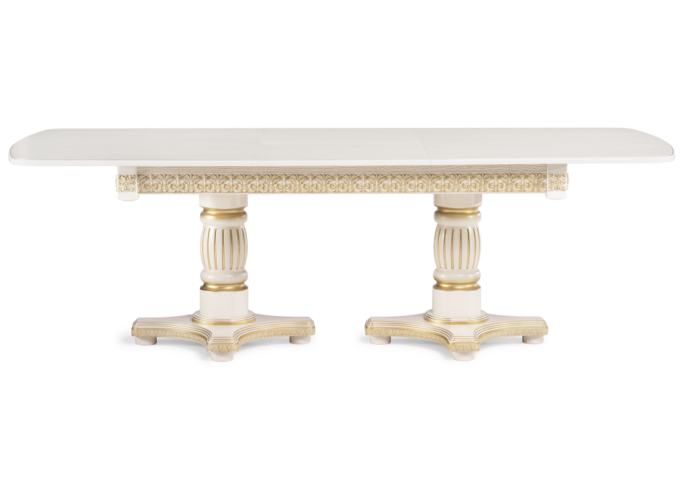 Стол деревянный Woodville Морнит 180(240)х100 слоновая кость, золото, ножки белые