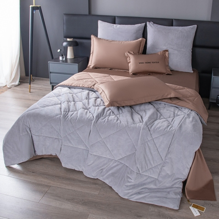 КПБ на резинке Сатин Velvet Premium с Одеялом VPR003, Евро, 4 наволочки, простынь 180*200*25